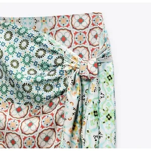 Zara Satin Floral Print Knot Twist Midi‎ Skirt Women's L Sarong Style Boho NWT thumbnail 7