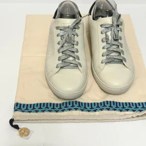 Tory Burch Leigh Sneaker Ivory White Leather Silver Glitter Lace 9.5M 83603 thumbnail 4