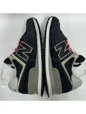 New Balance 574 Sneakers Womens 8 Black Suede Pink Laces Retro Running Athletic thumbnail 7