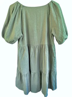 EUC Madewell Puff Sleeve Tiered Dress Green Size Mediun thumbnail 7