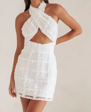 SABO Kailyn White Textured Halter Cutout Mini Dress US 4 thumbnail 1
