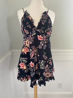 Free People Corduroy Ruffle Floral Mini Dress Size Xs! thumbnail 4