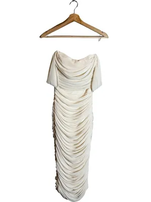House of CB Carlotta Ruched Draped Chiffon Dress Womens XS Ivory Formal Cocktail thumbnail 5