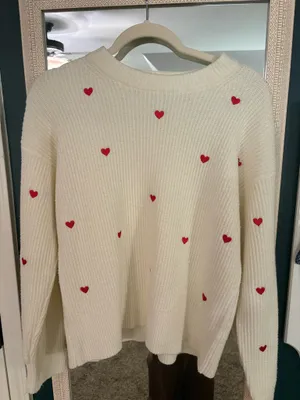 A New Day Sweater Knit XS white with hearts thumbnail 3