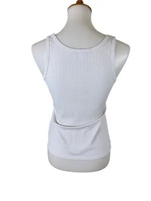 Eleven By Venus Williams White Ribbed Square Neck Tank Top Tennis Athleisure S thumbnail 3