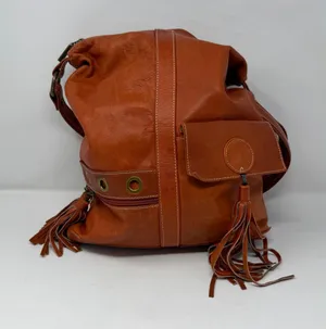 Avorio Italian Leather Tassel Shoulder Bag Orange Boho Womens Large thumbnail 1