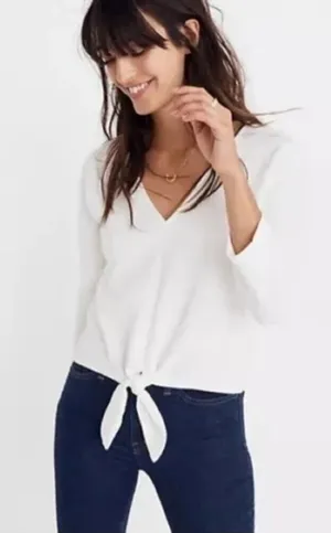 Madewell Texture & Thread EUC Women's Ivory Cream Tie Front Top Size S thumbnail 1