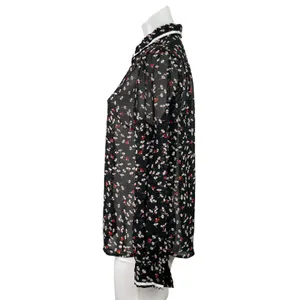 Modcloth Women's Black Floral Long Sleeve Sheer Button Down Shirt Top Size M thumbnail 2