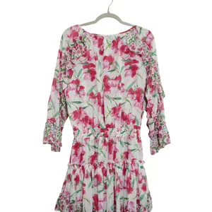 MISA Los Angeles Size Medium Pink Floral‎ Ruffle Mini Dress Smocked Waist Girly thumbnail 8