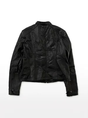 Black Rivet Womens Leather Jacket Size L Black Zip Biker Moto Fitted Outerwear thumbnail 2