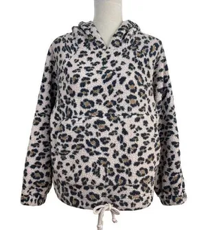 American Eagle Outfitters Animal Print Leopard Sherpa Fleece Hoodie Sweatshirt thumbnail 1