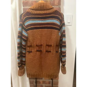 Vintage X-RATED Handknit Statement Cardigan Striped Sleeves Belted M thumbnail 12