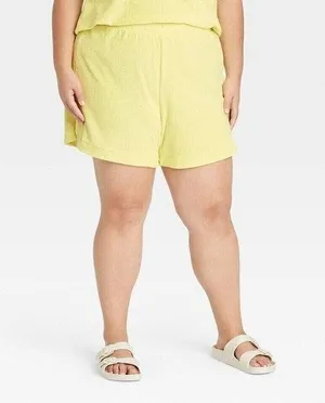 A New Day Mid Rise Terry Cloth Pull On Shorts Yellow Women's Size 1X NWT thumbnail 1