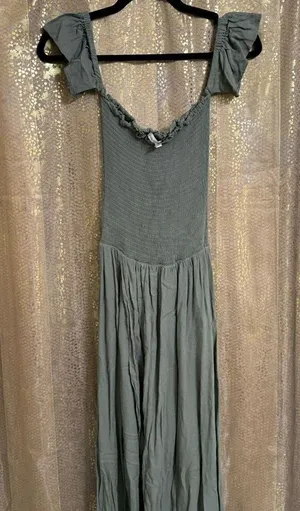 Young, Fabulous & Broke Olive Green Smocked Faux Wrap Maxi Dress Small thumbnail 1