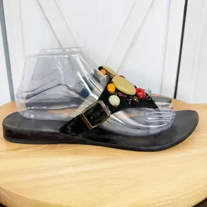 Naughty Monkey Suede Beaded Boho Thong Sandals Black‎ 8.5 thumbnail 3