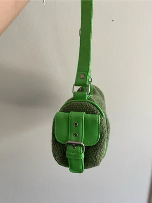 Green Tweed Shoulder Bag with Lime Trim thumbnail 3