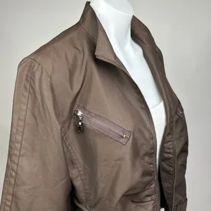 Black Vintage Brown Ruched Zip Up Pockets Collar Flight Utility Bomber Jacket M thumbnail 11