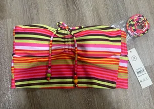 No Boundaries Neon Pink Multi-Stripe Bandeau Bikini Top thumbnail 1