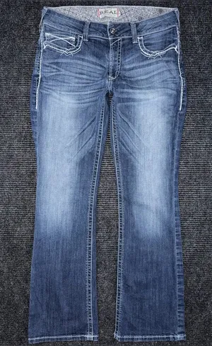 Ariat 32 R REAL Mid Rise Stretch Entwined Boot Cut Blue Jeans in Marine 10017510 thumbnail 1