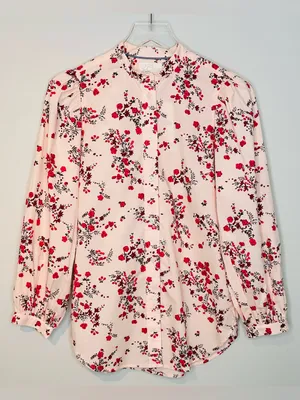 J.Crew Classic-Fit Collarless Puff Sleeve Pink Budding Floral Shirt Blouse NWT thumbnail 2
