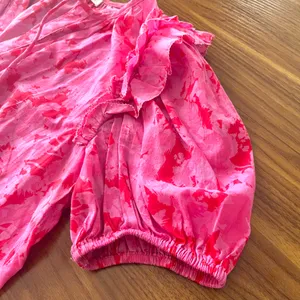 Karlie Pink Floral Cotton Puff Sleeve Blouse Small Preppy Boutique Boho Chic thumbnail 5