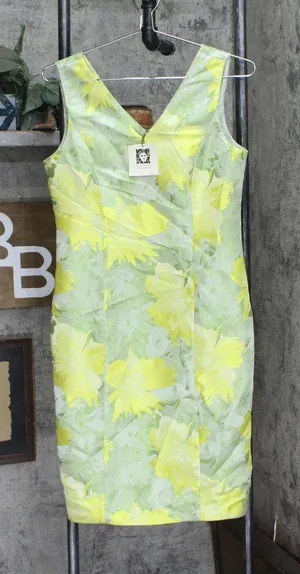Anne Klein Women's Jacquard V-Neck Sheath Dress 10869721 Sprout Multi Yellow 2 thumbnail 1