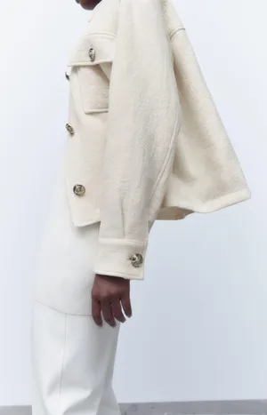 ZARA Cream textured golden button jacket thumbnail 6
