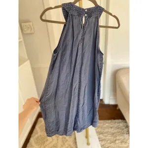 C And C California Linen Mini Dress Blue Halter Coastal Resort‎ Quiet Luxury S thumbnail 3