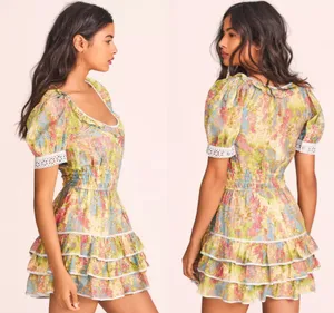NWT $495 LoveShackFancy Pastel Fields Safiya Scoop Neck Mini Puff Sleeve Dress M thumbnail 2