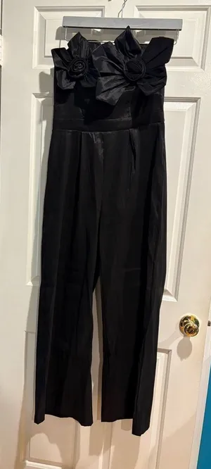 SHEIN artsy unique 3-D flowers strapless jumpsuit black sz L thumbnail 1