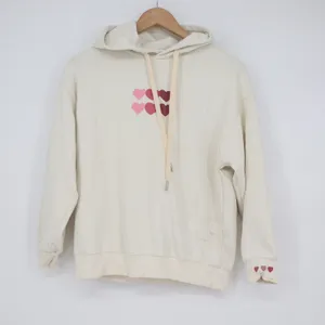Cream Heart Graphic Pullover Hoodie Sweatshirt Pink Hearts Size M thumbnail 2