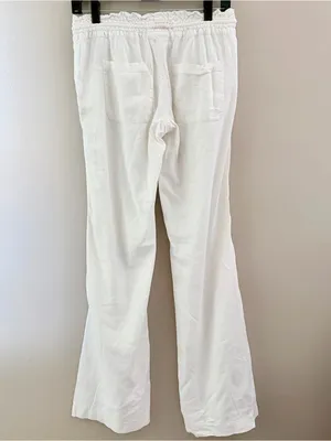 Roxy White Linen Blend Beach Pants Medium Drawstring Smocked Waist Casual thumbnail 3