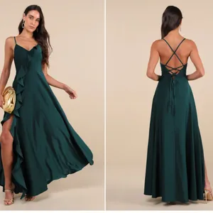 LULUS Sexy Flowy LProm Wedding Bridesmaid Satin Open Tie Back Elegant Maxi thumbnail 5