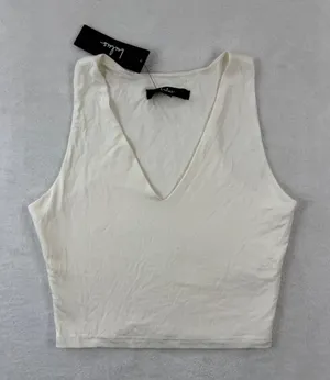 Lulus Womens V-Neck Crop Top Cream Ivory Sleeveless Stretch Knit Small 50003 NWT thumbnail 1