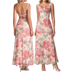 Floral Maxi Dress Women's M Backless Square Neck Smocked Wedding Guest thumbnail 3