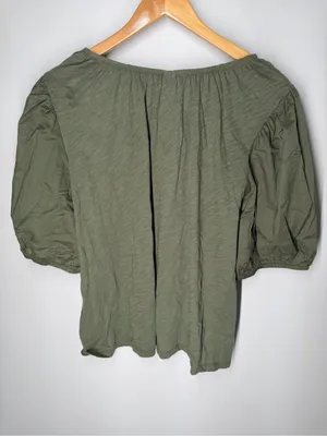 NEW Old Navy Boho Cottagecore Cotton Puff Sleeve Peasant‎ Blouse Olive Green XL thumbnail 8