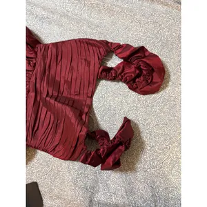NWT Lulus Size XS Poised Passion Wine Red Taffeta Pleated Ruffled Midi Dress thumbnail 4