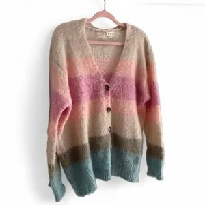 POL Relaxed Fit Multicolor Stripe Mohair Button Up Cardigan Size L Boho Sweater thumbnail 6