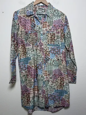 Roller Rabbit Women Cotton Silk Shirt Dress S‎ Multi Patchwork Floral Artsy Boho thumbnail 1