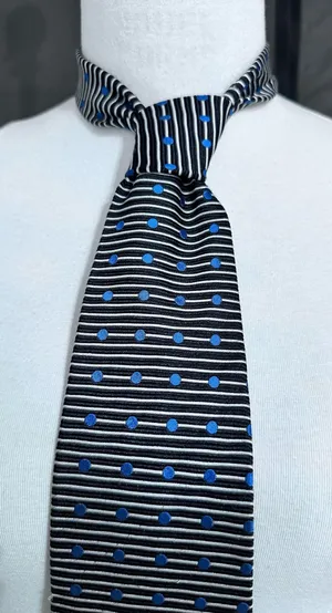 Peter Thomas Silk Tie Made By Superba Geometric Black Grey Blue Polka Dots thumbnail 1