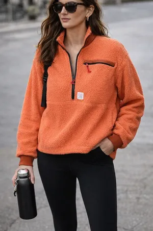 Topo Designs Subalpine Fleece Pullover Burnt Orange Half Zip Women's XL thumbnail 1