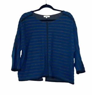 Madewell Striped Back Zip Sweater Blue & Gray Boxy Pullover thumbnail 1