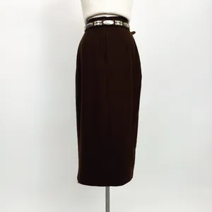 Vintage 80’s Pure Wool Split Hem Midi Skirt in Brown | Size XS/S thumbnail 4