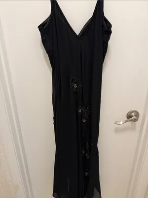 Vintage 90s R&M Richards Black Fairycore Dress Floral Beaded Embroidered thumbnail 3