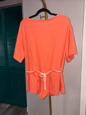 Free People NWOT Money Romper in a vibrant coral-orange shade, size XS thumbnail 5