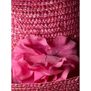 Vintage Magenta Pink Straw Sun Hat Wide Brim Floral‎ Ribbon Accent Summer Beach thumbnail 10
