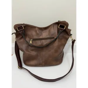 Vegan Leather Bucket Tote Crossbody Bag Brown Gold Hardware thumbnail 2