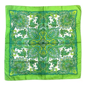 Vintage Green Paisley Square Scarf Boho Floral Hair Neck Head Wrap thumbnail 1
