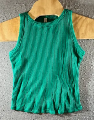 1436 | Zenana Ribbed High Neck Cropped Tank‎ Top Minimalist Y2K Green Womens S thumbnail 1