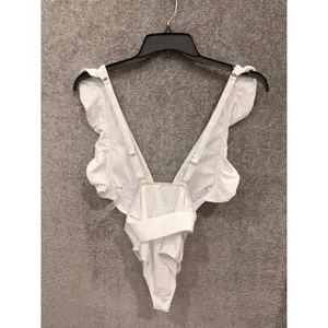 Unbranded Women Swimsuit Small White Ruffle Deep V-Neck Belted One Piece thumbnail 4